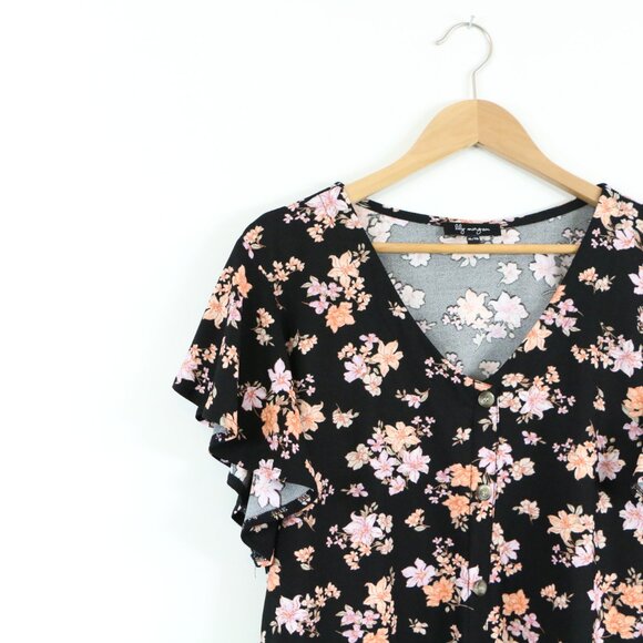 *Lily Morgan Black and Pink Floral Blouse - Picture 3 of 8